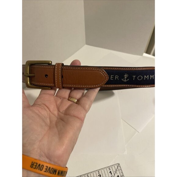 Tommy Hilfiger cowhide buffalo leather brass buckle canvas nautical belt 32/80 - Picture 6 of 16